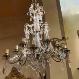 Chandelier en cage en cristal taillé et perles de verre italiennes, années 1800