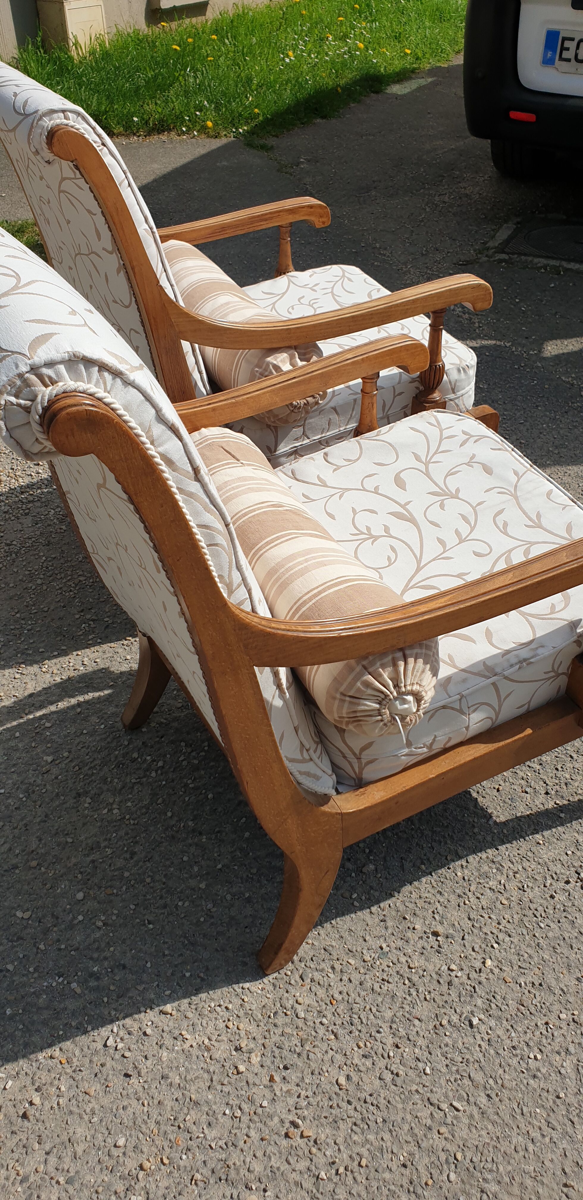 Louis XVI style armchairs in solid cherry wood