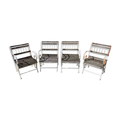 4 fauteuils de jardin en bois et métal peints du XXe siècle
