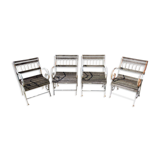 4 fauteuils de jardin en bois et métal peints du XXe siècle