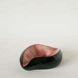 Ceramic catchall, free form, black and pink, 1970.
