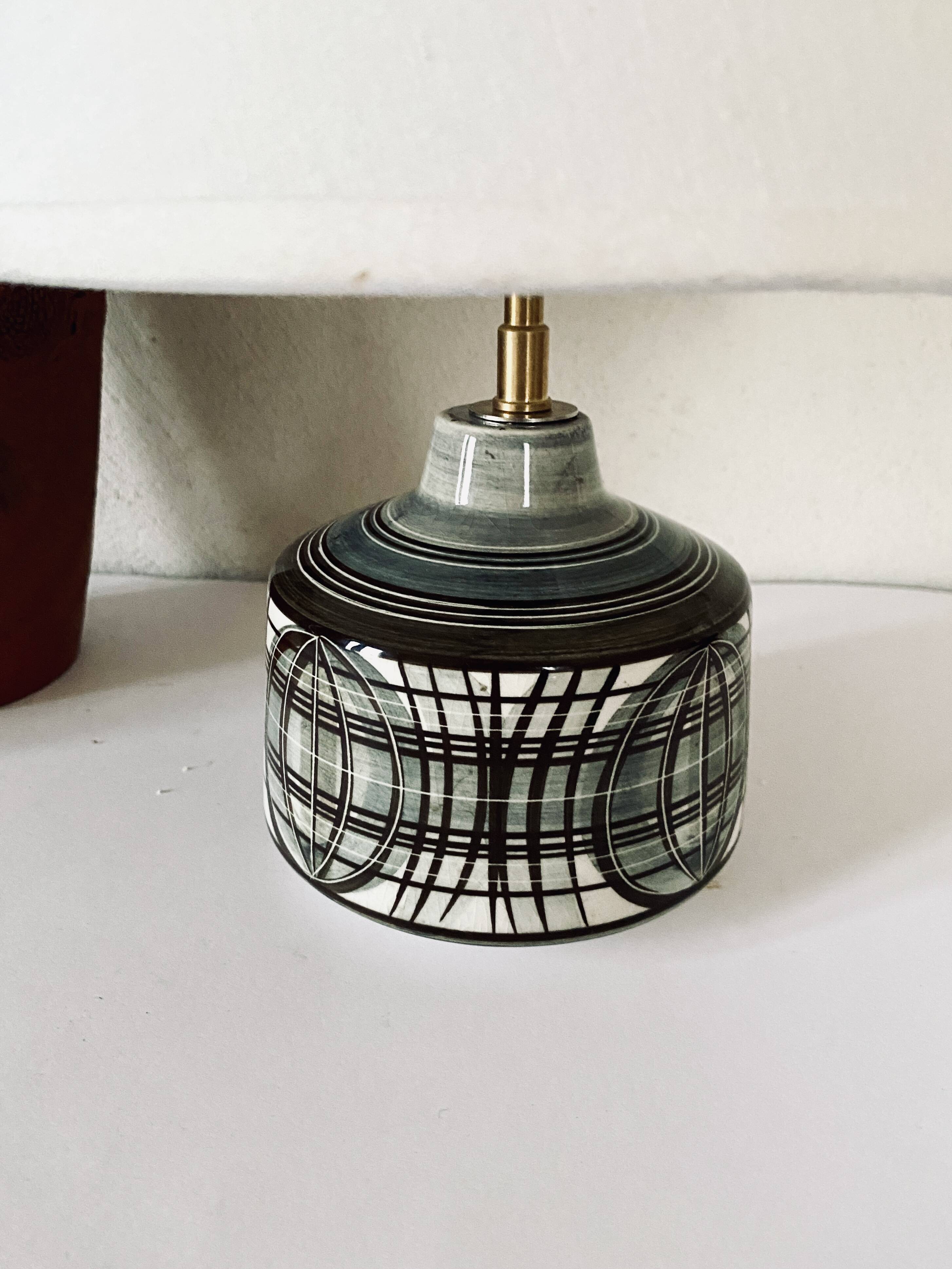 Earthenware lamp, braided fabric cable, 70s