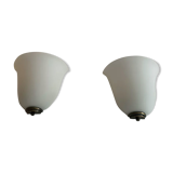 Vintage Vianne glass wall lamps, opaline and brass, Domec France 1970
