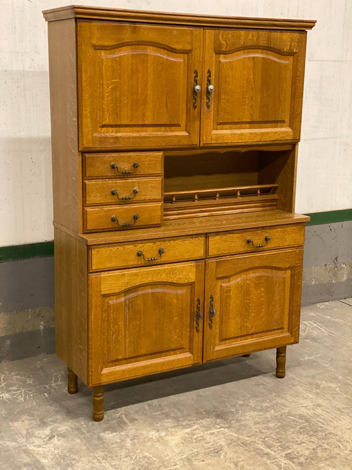 Vaisselier, buffet 2 corps vintage en chêne