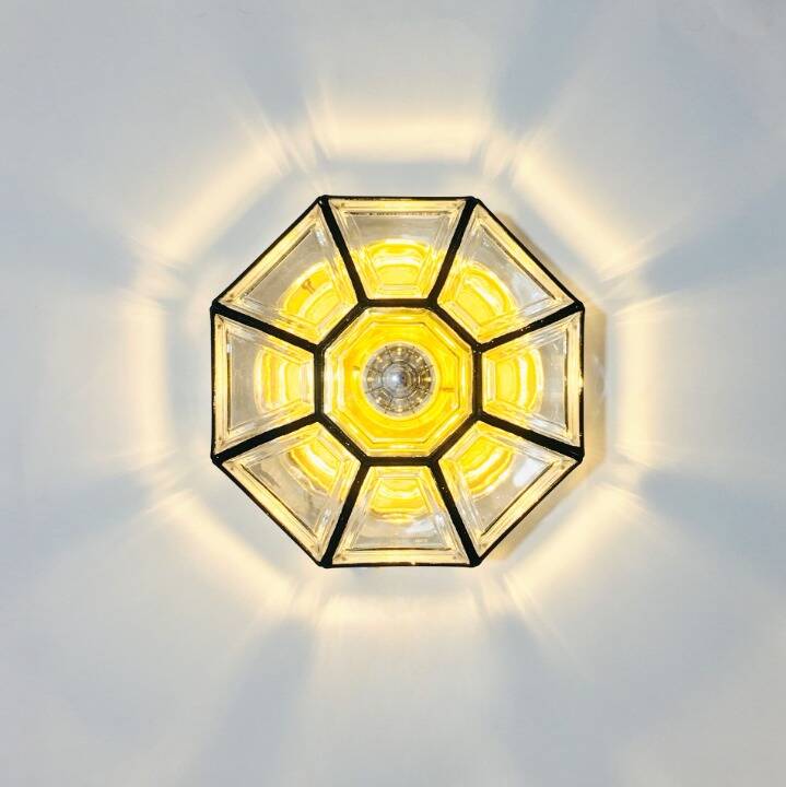 Mid-Century Modern Glass & Brass Ceiling Light from Limburg, Germany, 1960s