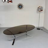 Old metal coffee table with smoked glass, Italian design, 70s vintage
