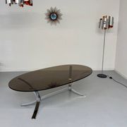 Old metal coffee table with smoked glass, Italian design, 70s vintage