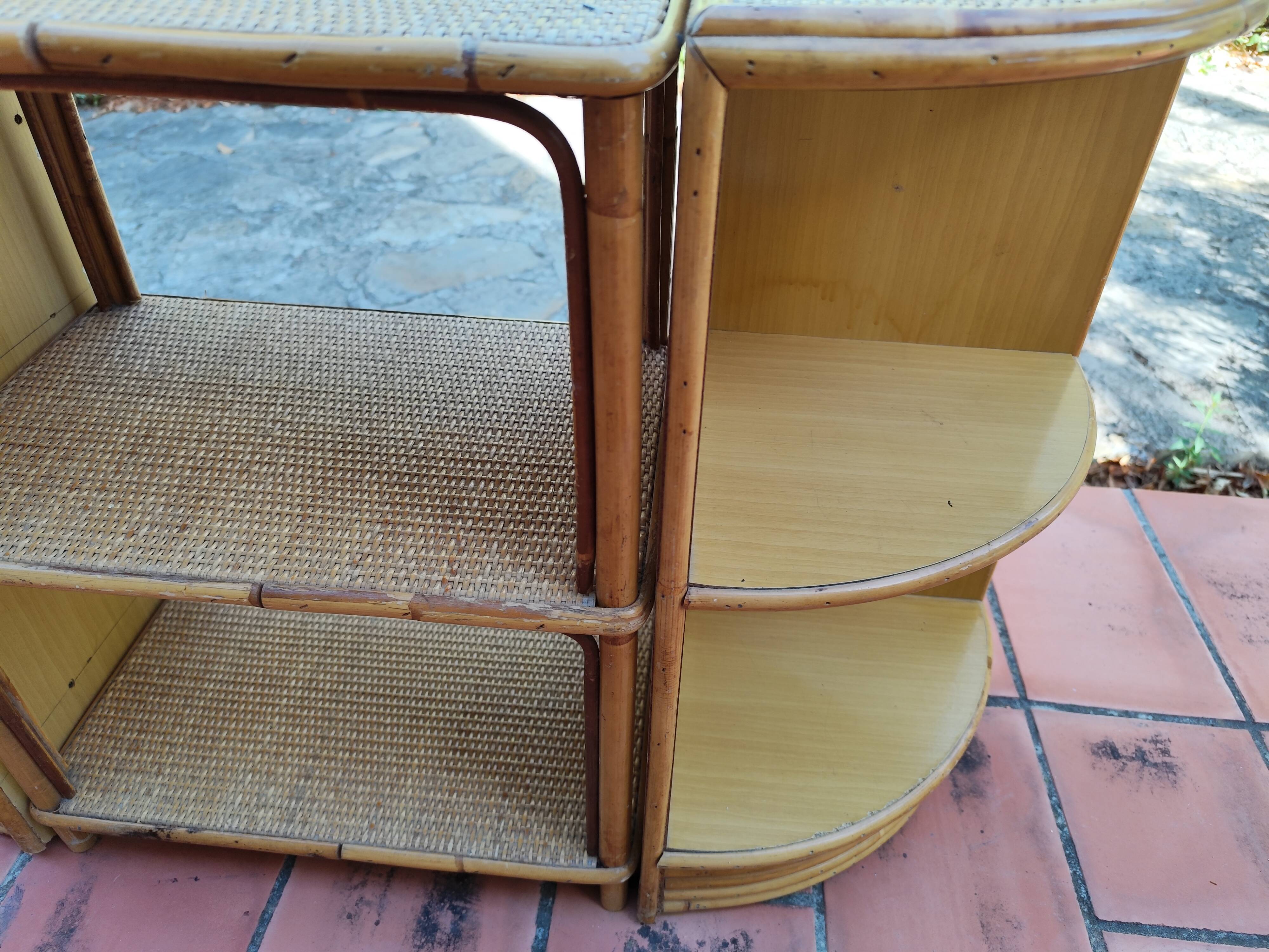 Vintage 3-piece rattan & bamboo shelving unit