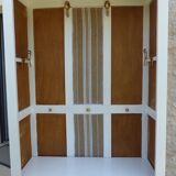 Entrance cabinet white cloakroom and wood linen upholstery fabric