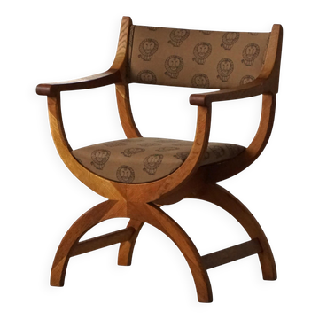 "Kurul" armchair by Kjærnulf, Oak & Lisa Larson Textile, mid-century, 1960s
