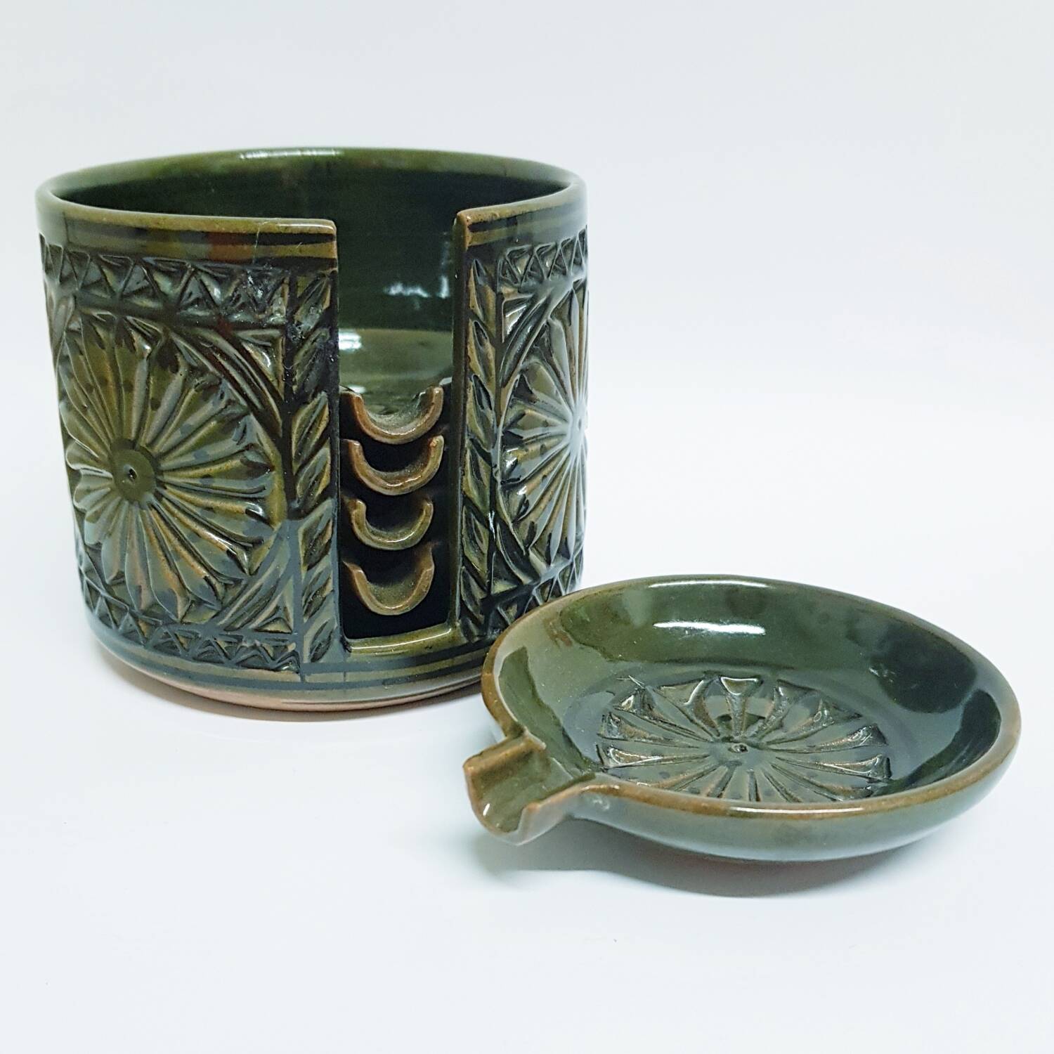 1970's pottery ashtray set