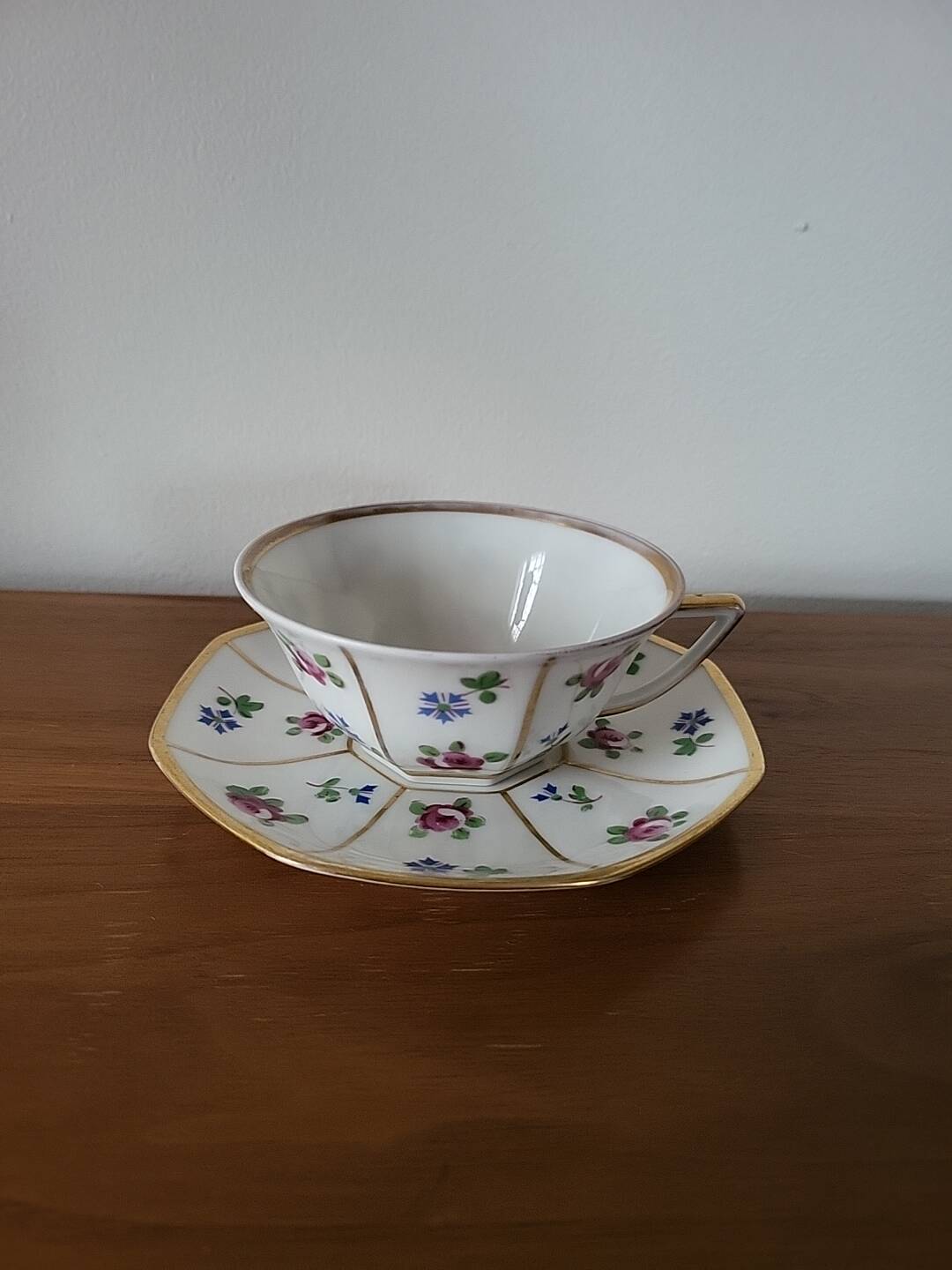 Limoges Porcelain Cup with Decor of Barbel Fish and Roses