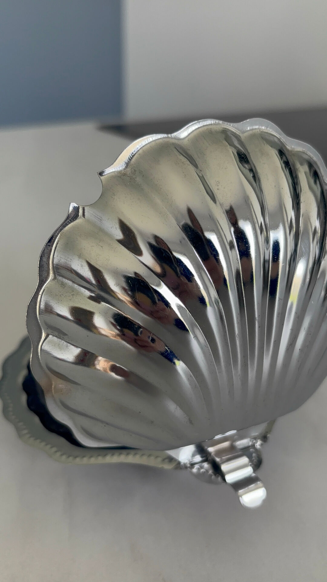 Vintage butter dish shell blue cobalt glass and silver-plated metal