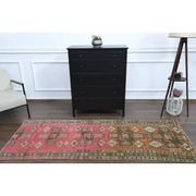 Vintage Turkish Oushak Handmade Wool Cotton Pink Runner Rug 96x242