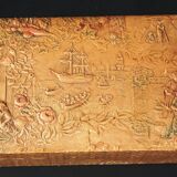 Old embossed leather glove box decorated scenes