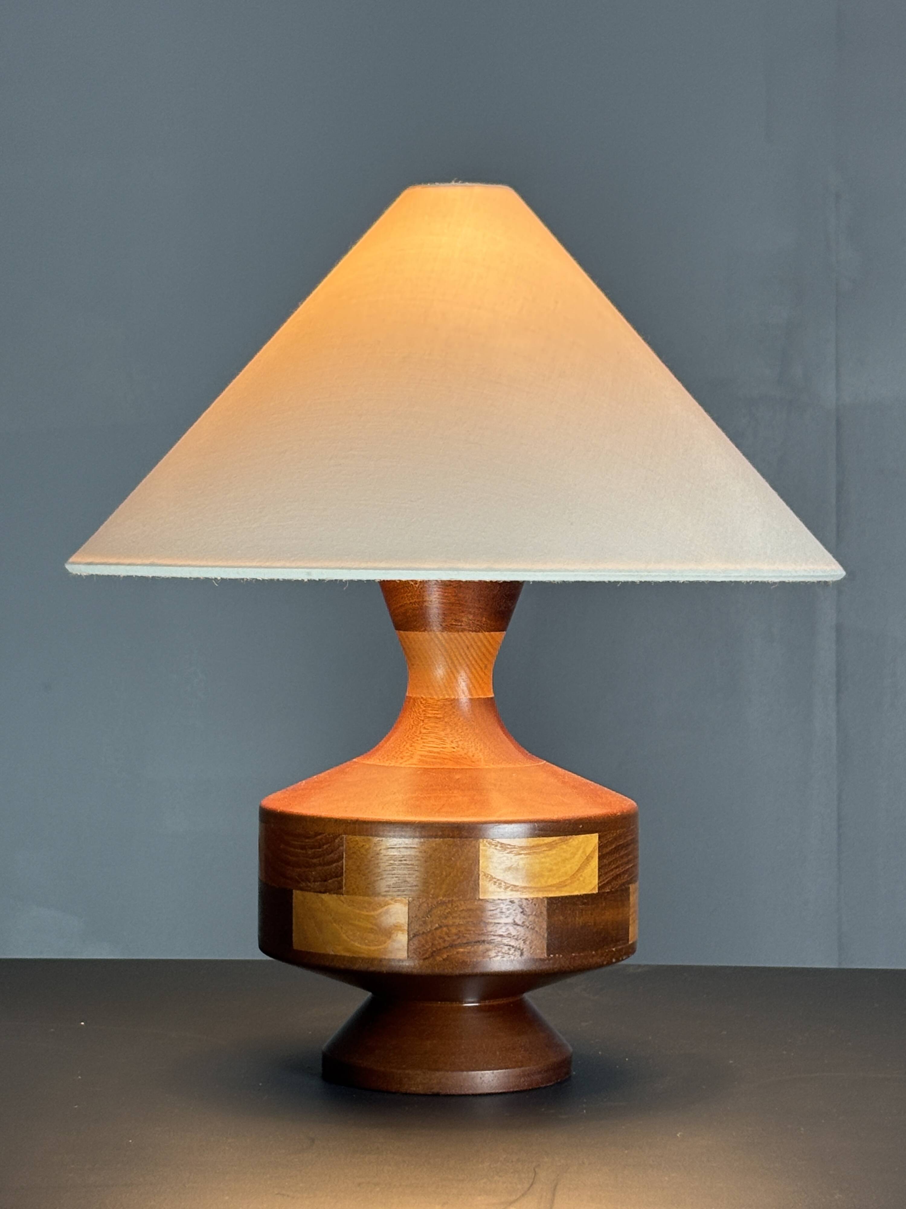 Mid-Century Table Lamp with Geometric Wood Inlay, English, circa 1955–1965