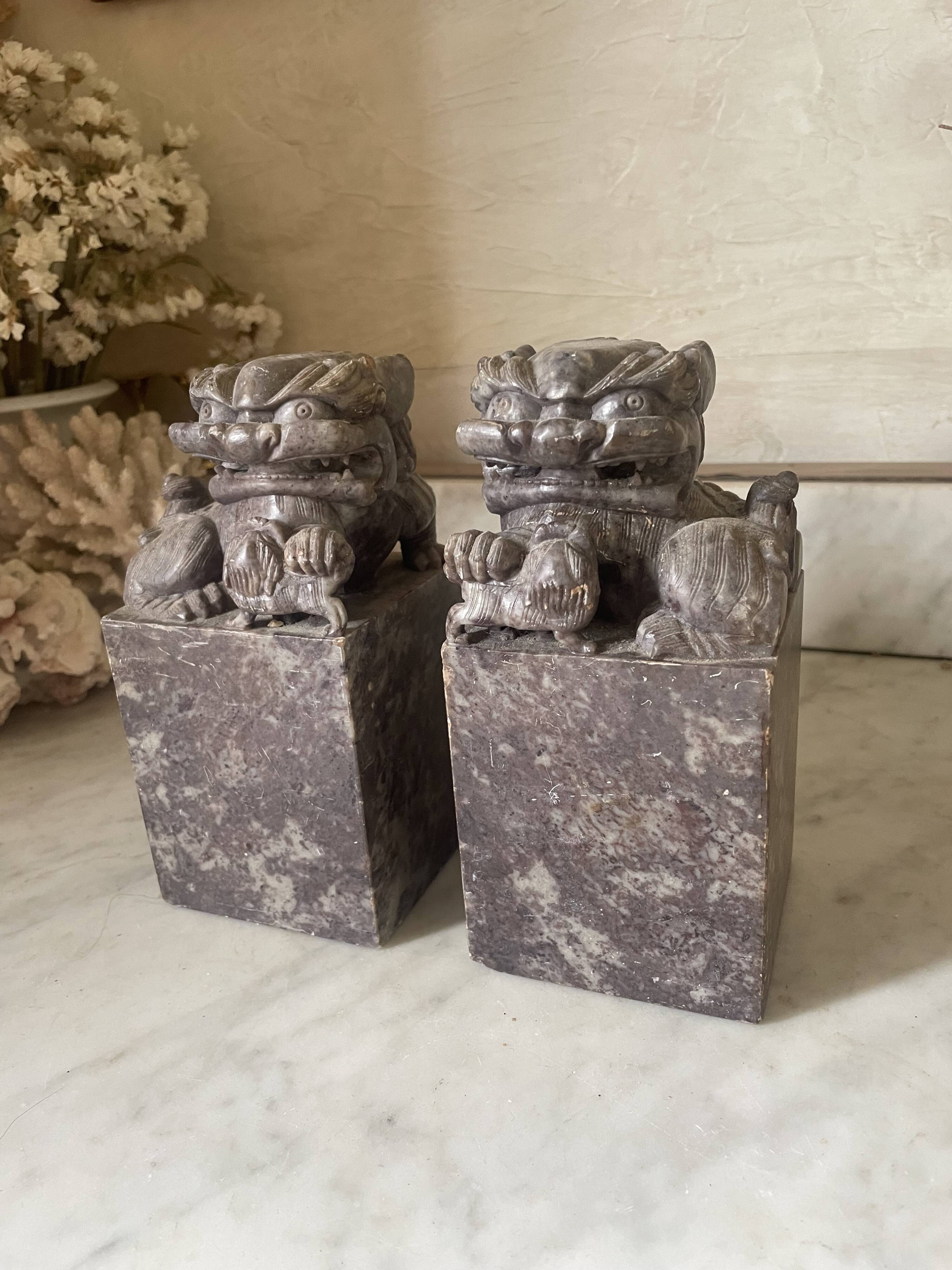 Pair of Foo Dog bookends in sculpted steatite.