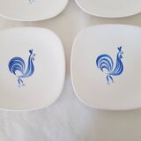 Ensemble de 6 Assiettes à dessert Longchamp coq bleu peint à la main