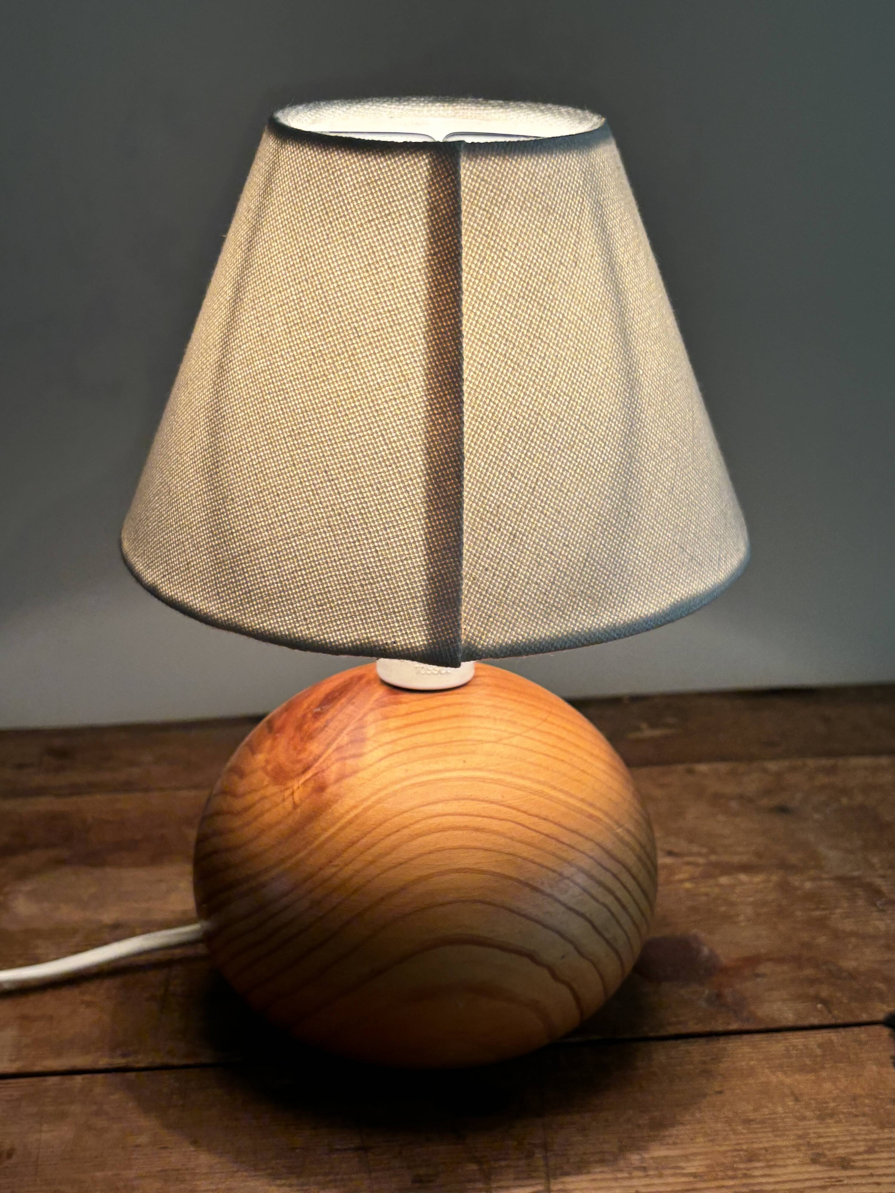 vintage wooden ball lamp small model with fabric shade 80's design