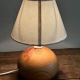 vintage wooden ball lamp small model with fabric shade 80's design