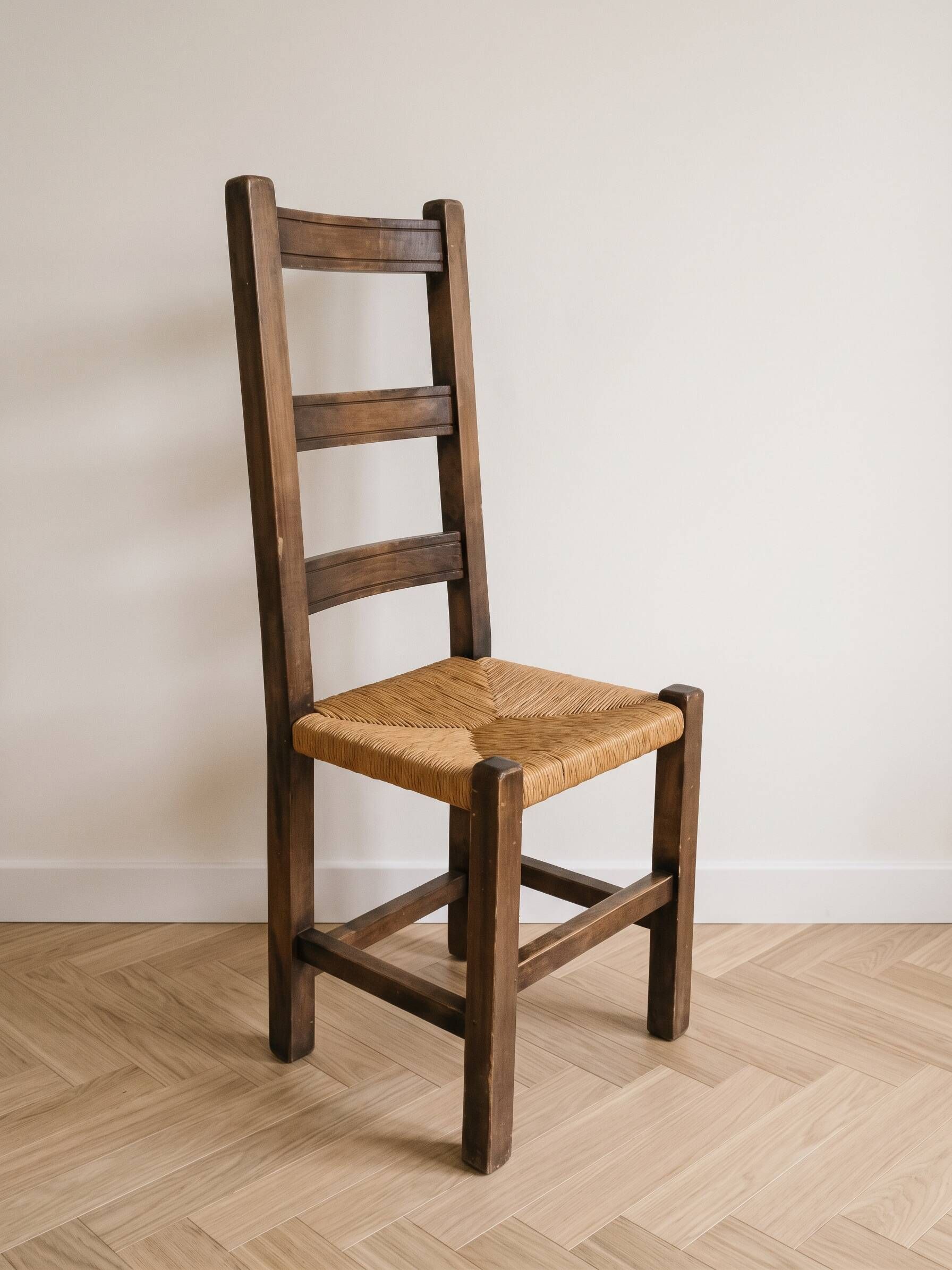 Lot de 6 chaises rustiques en bois et paille