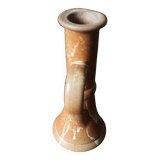 Candle holder with handle, vintage marbled stoneware