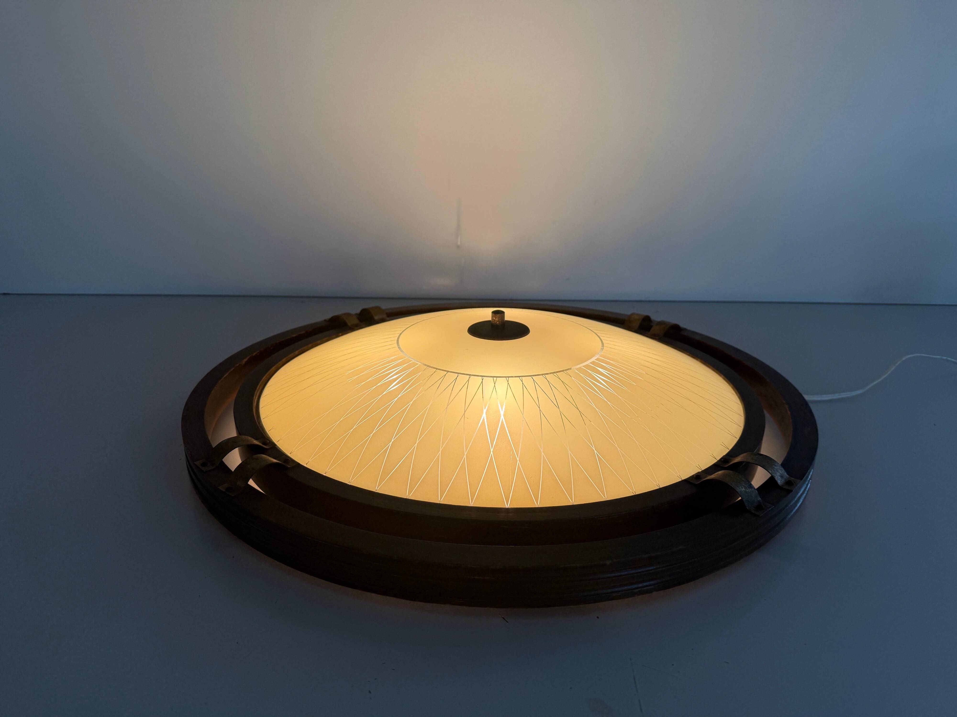 Mid-century wooden and glass framed ceiling light, 1950s, Germany