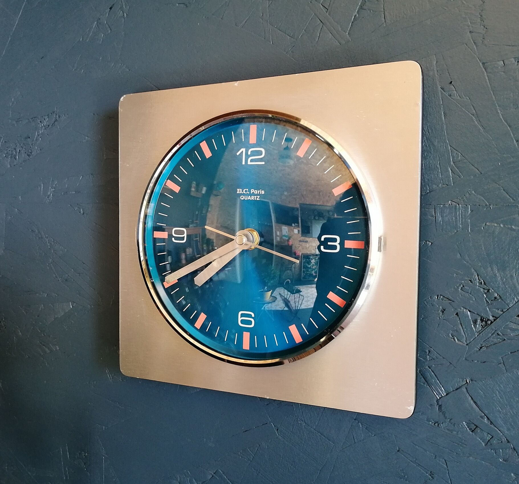 Clock formica vintage wall clock silent square "Quartz Paris"