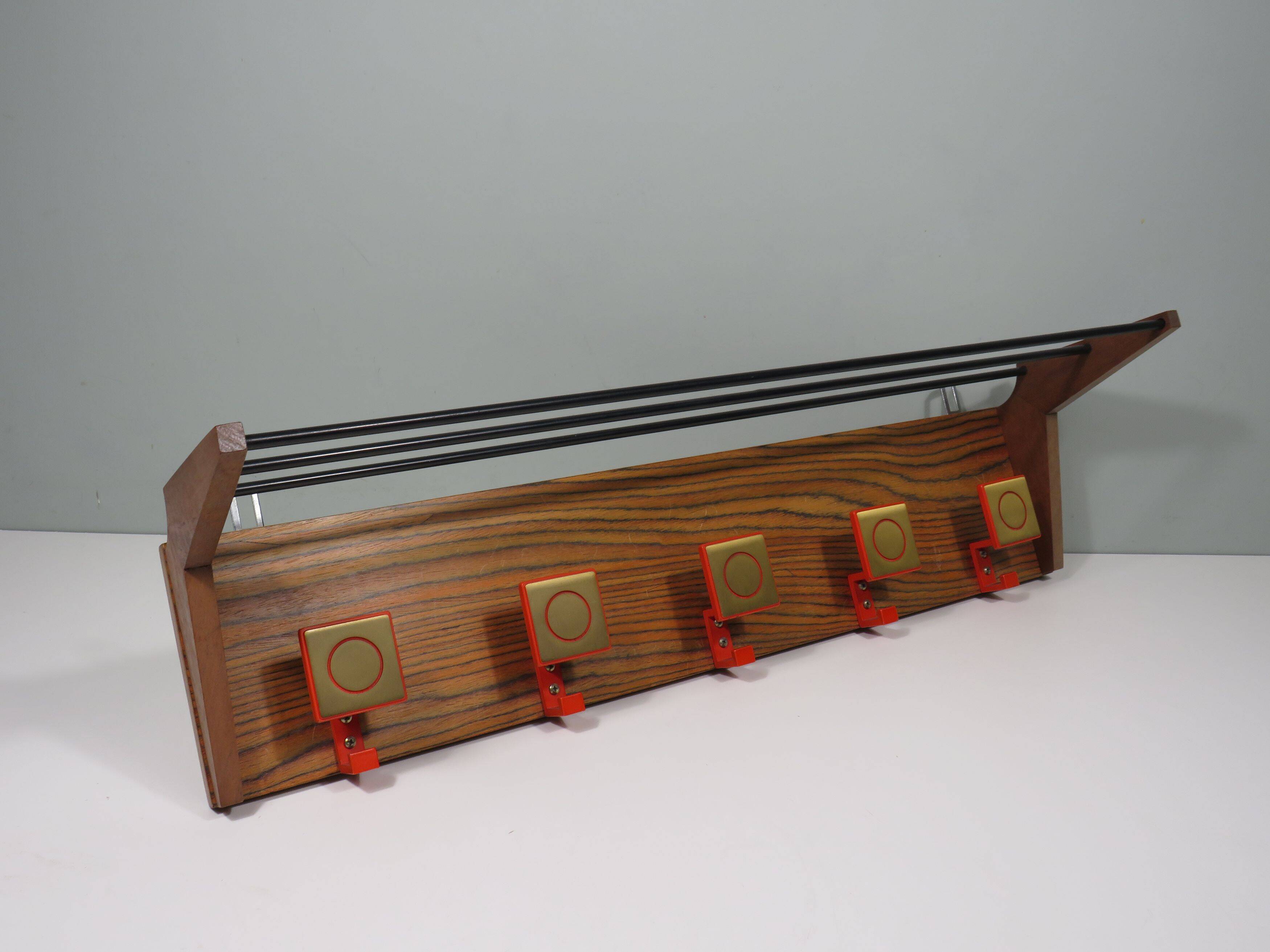 Vintage wall coat rack, 5 hooks, 1960-1970 Belgium