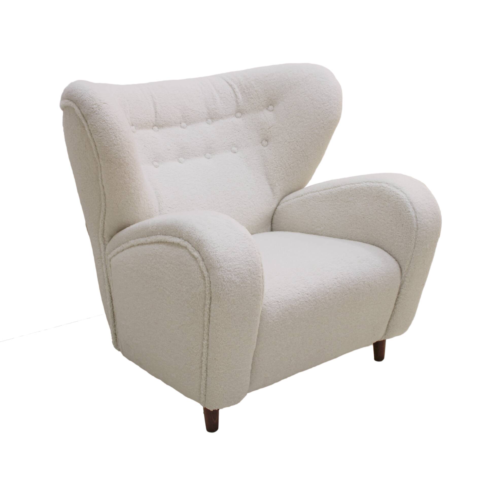 Late 20th Century White Wool and Solid Wood Pair of Armchairs, Norway