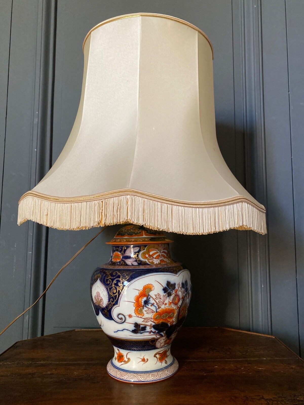 Porcelain lamp of bayeux floral decoration nineteenth with lampshade