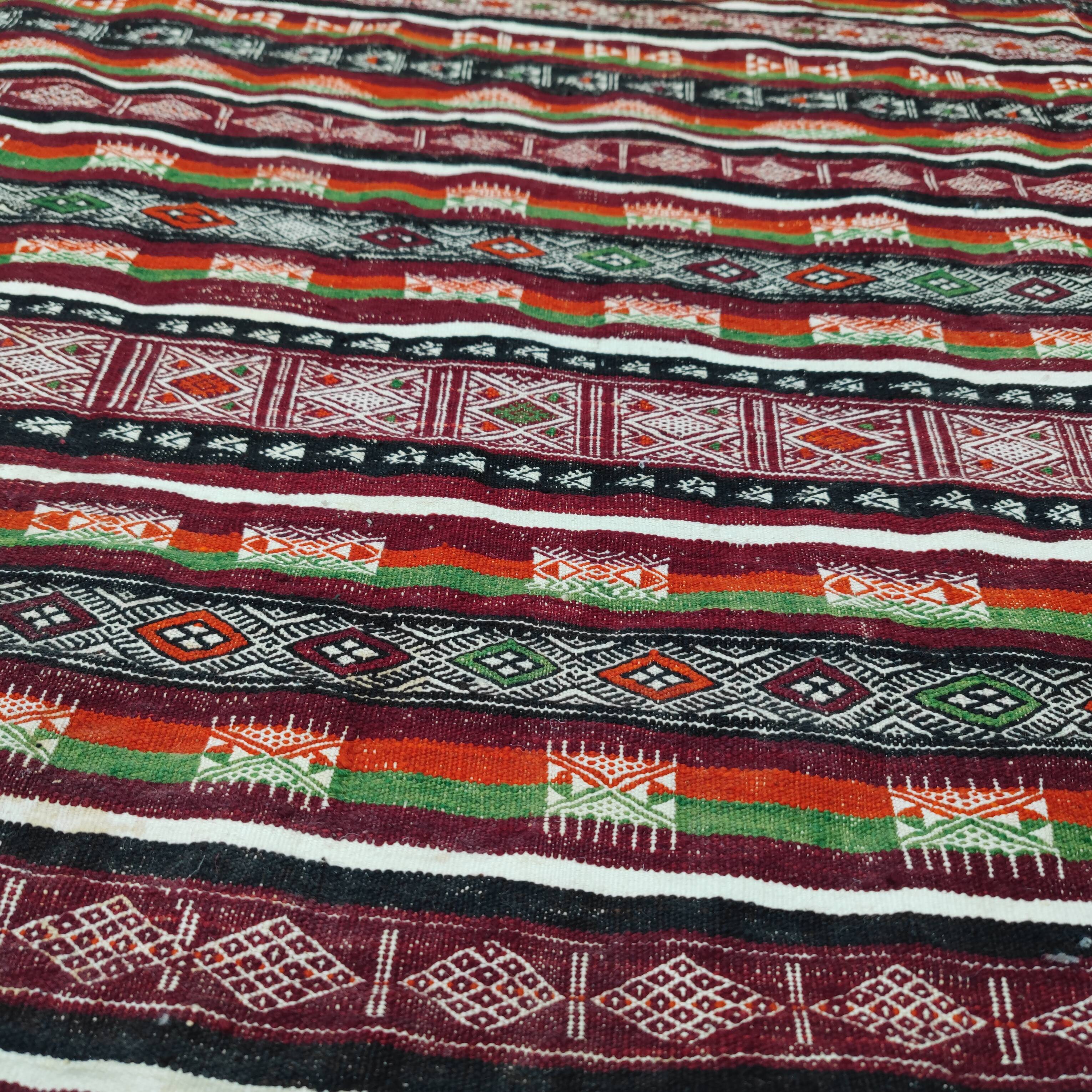 Vintage kilim rug woven and embroidered by hand