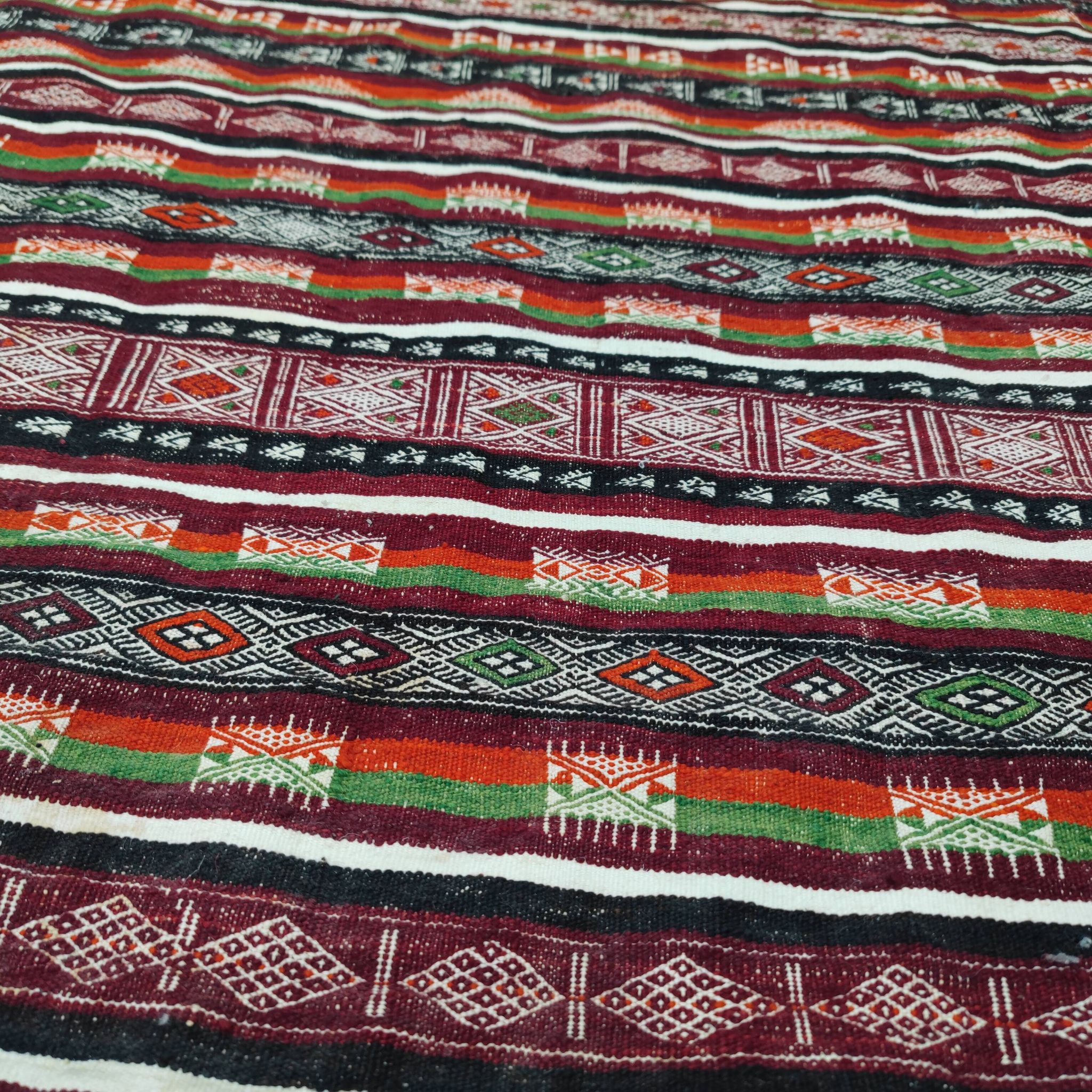 Vintage kilim rug woven and embroidered by hand