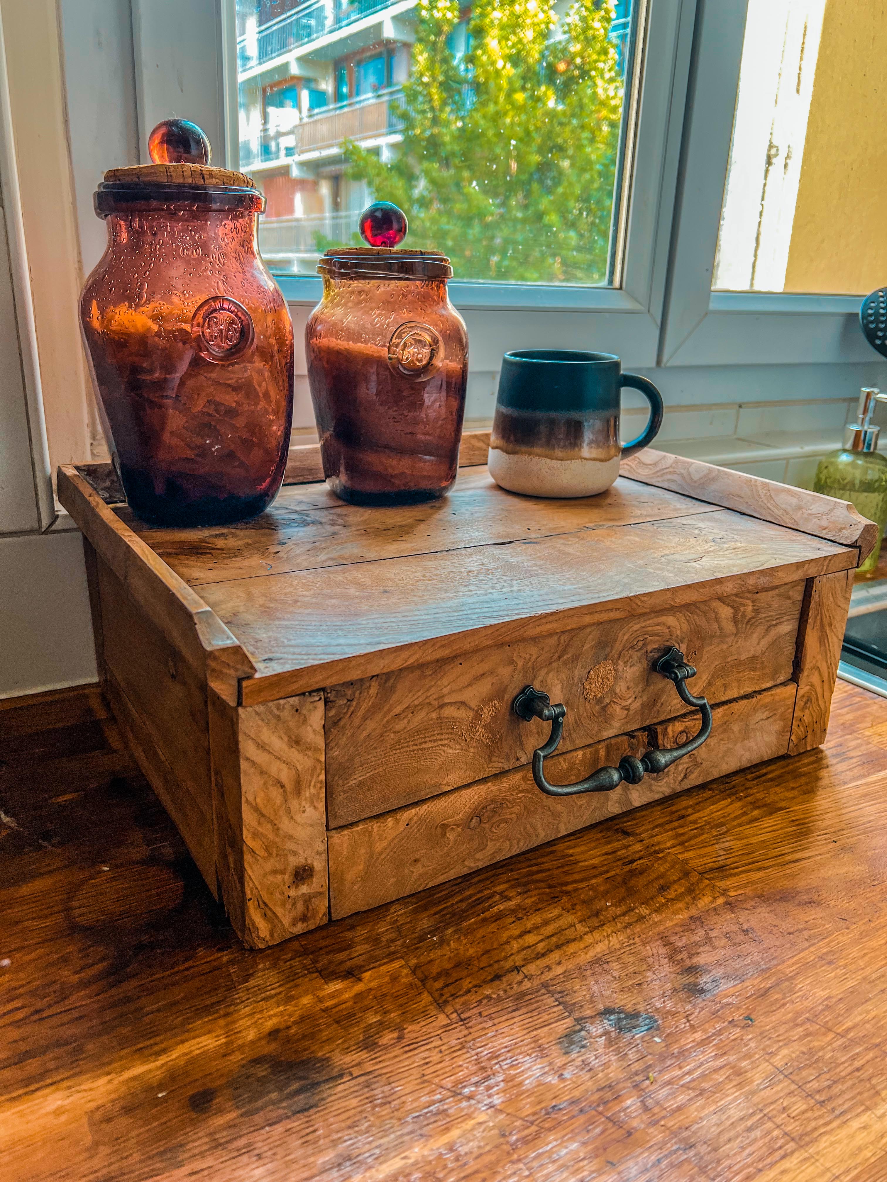Olive wood storage cabinet