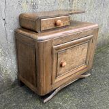 Art Deco bedside table, oak, moustache legs, 1930s