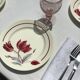 10 assiettes plates Badonviller modèle Juliette  tulipes bordeaux