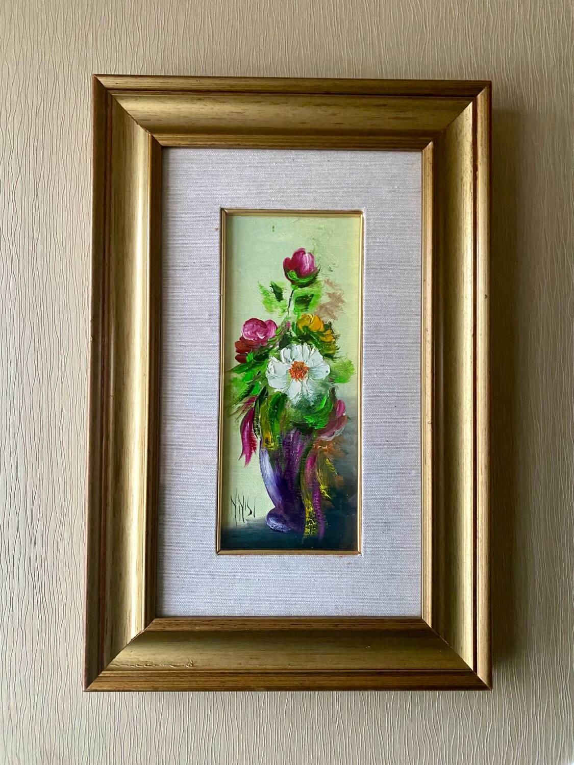 Oil on Vintage Panel - Flower Bouquet by NNISI - 27 x 40 cm