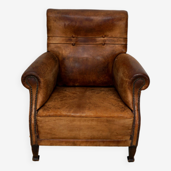 Vintage Dutch Cognac Colored Leather Club Chair