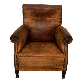 Fauteuil Club Vintage en Cuir Couleur Cognac, Pays-Bas