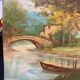 Tableau ancien paysage à la rivière XX siècle