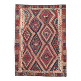 Kilim Ancien Fait Main en Laine Rouge et Bleu,Tapis Plat Vintage,165x231 Cm