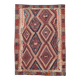 Kilim Ancien Fait Main en Laine Rouge et Bleu,Tapis Plat Vintage,165x231 Cm
