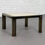 Square travertine and metal coffee table by BC Design