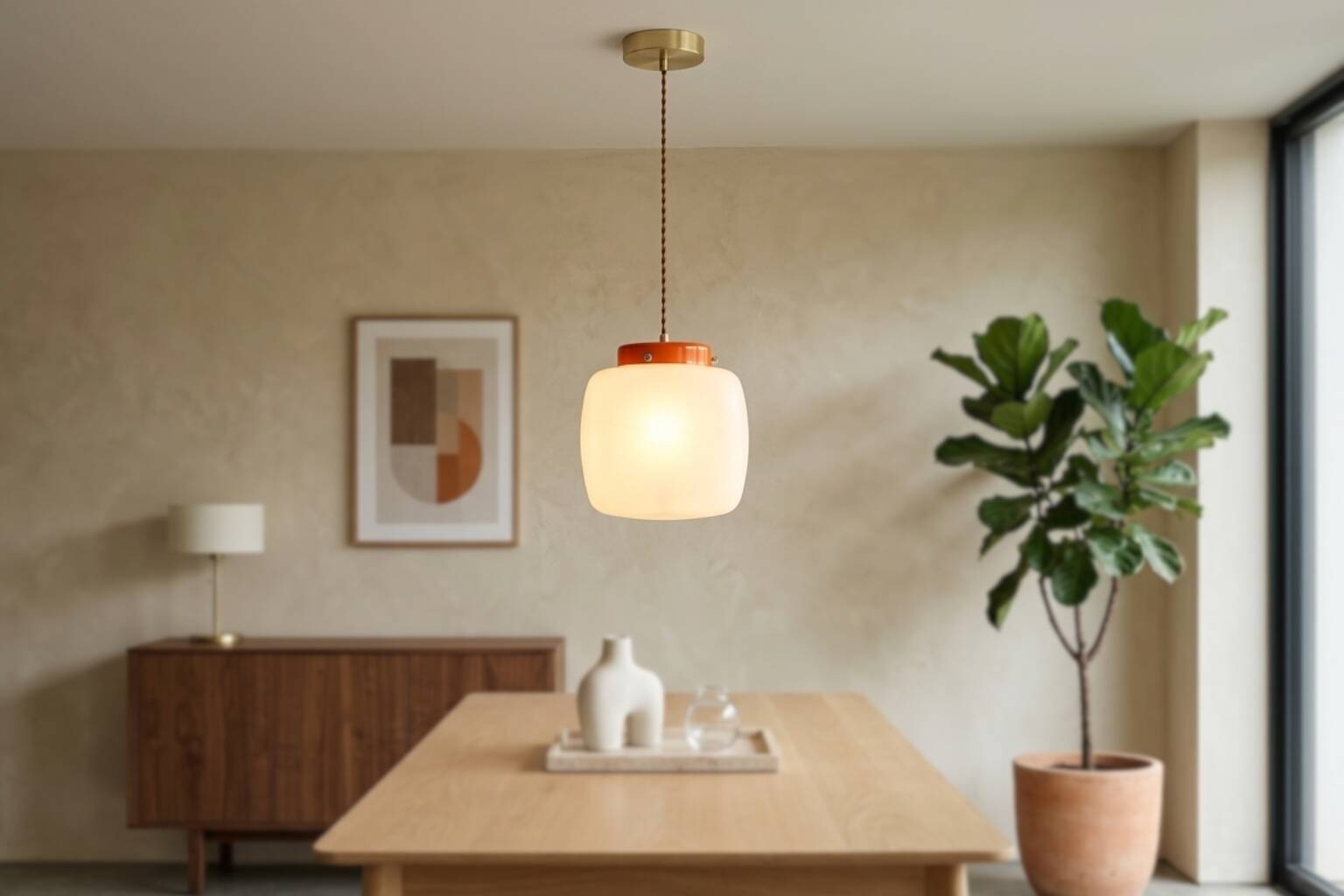 Lampada a Sospensione Vintage Space Age Anni '70 – Vetro Opalino e Arancion