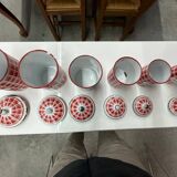 red and white checkerboard enameled tin spice pots BB