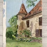 Vintage turret watercolor signed