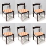Vintage Set of Six Walnut Chairs by Gianfranco Frattini for Cassina with Stripe Patterned Orange Fab