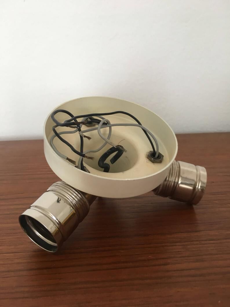 Impressive Mid Century Modern brass and ice glass ceiling lamp