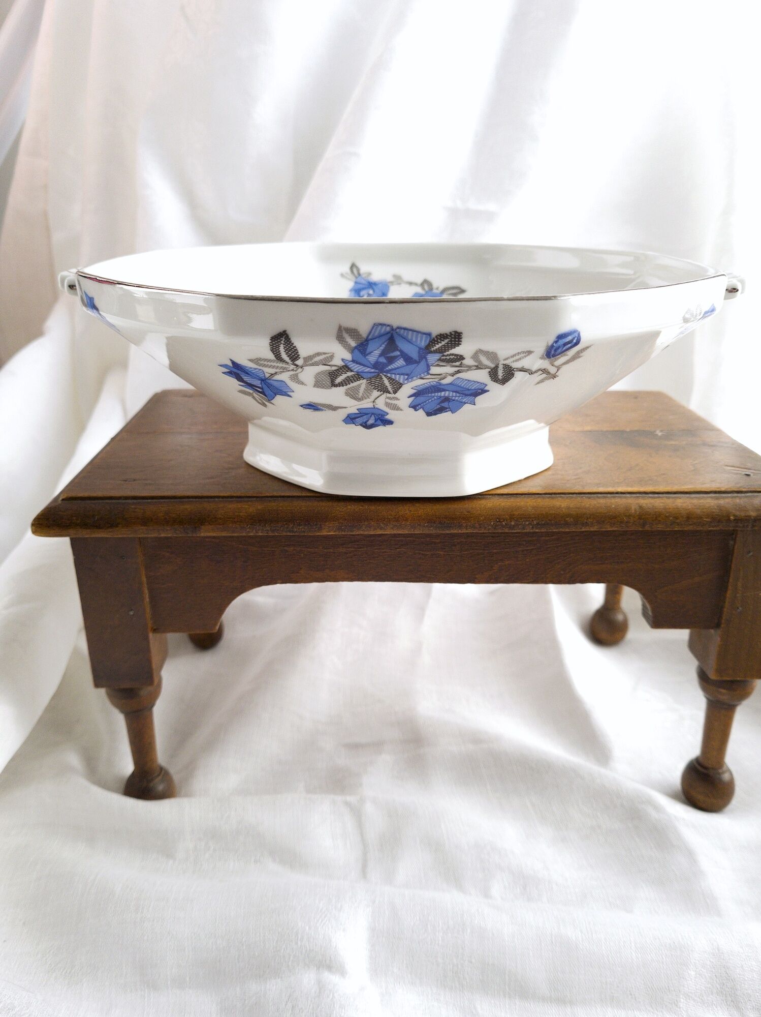 Old porcelain hollow dish of Limoges blue flowers