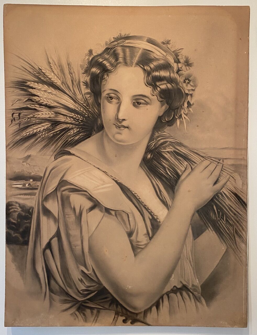 Portrait of a young girl with a bundle of wheat XX century